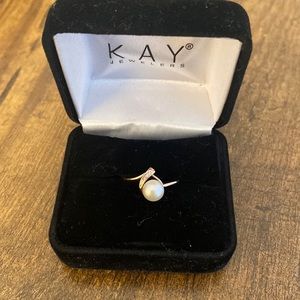 10K Rose Gold Pearl and Diamond Ring